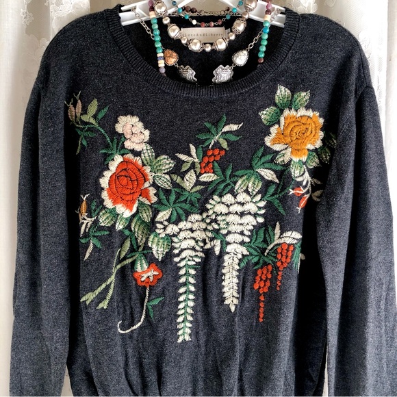 JOHNNY WAS * 4 Love & Liberty Charcoal Embroidered Lightweight Sweater - Picture 3 of 8